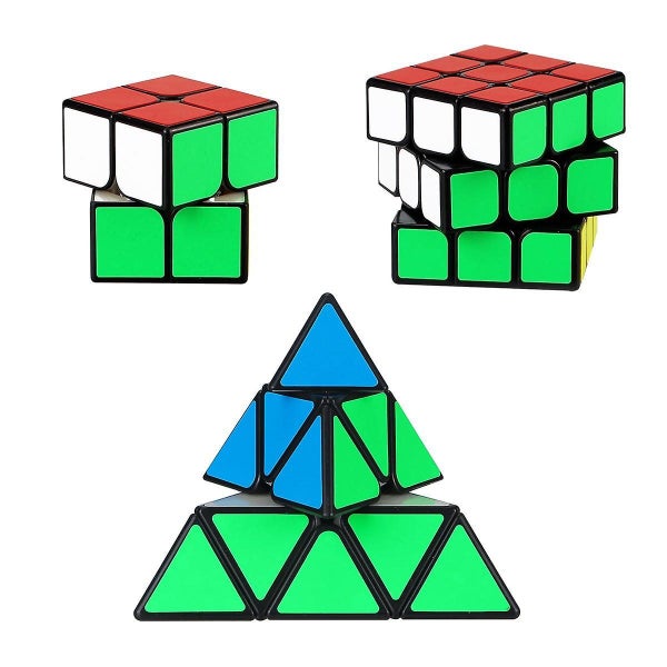 3pcs Speed Cube Set, All Black Base Puzzles Magic Cube Set Of 2x2x2 3x3x3 Pyrami Carousel 2