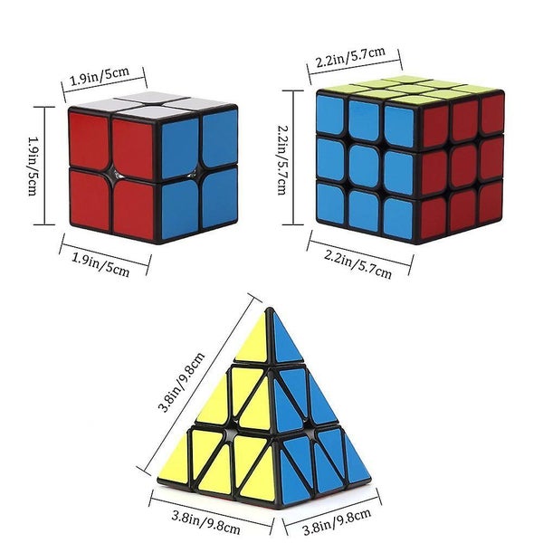 3pcs Speed Cube Set, All Black Base Puzzles Magic Cube Set Of 2x2x2 3x3x3 Pyrami Carousel 5