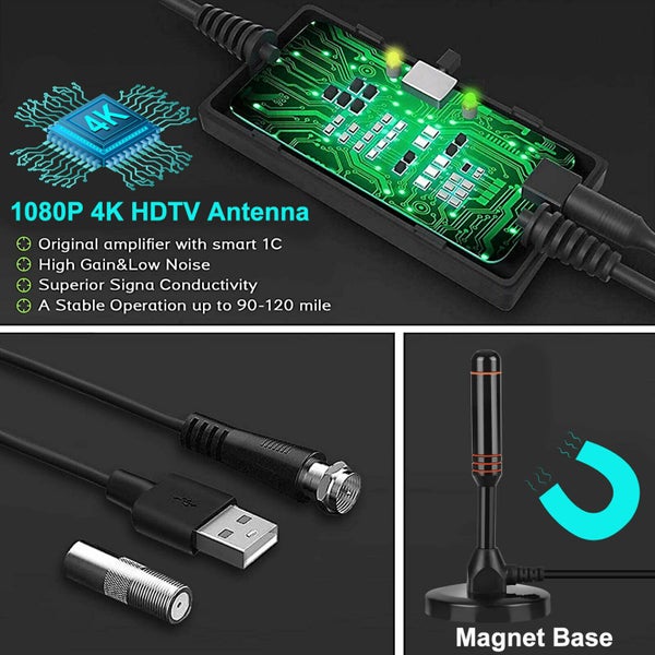 Digital TV Antenna Indoor HDTV Amplified HD Signal Booster Amplifier Carousel 2