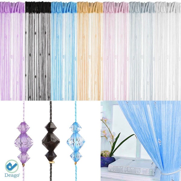 Deago 39x78 Inch Crystal Beaded Tassel Curtain Partition Door String Curtain Scr Carousel 1