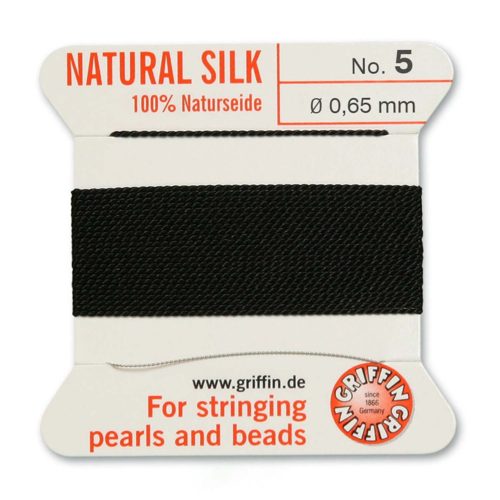 Griffin 100% Natural Pure Silk Bead Cord - Black No. 5 - 0.65 mm Carousel 1
