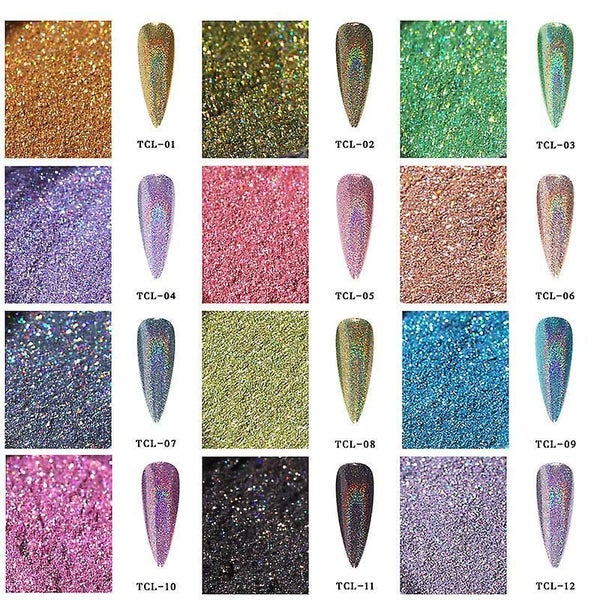 12 Colors Glitter Nail Glitter Super Sparkling Mirror Chrome Effect Nail Pigme Carousel 5