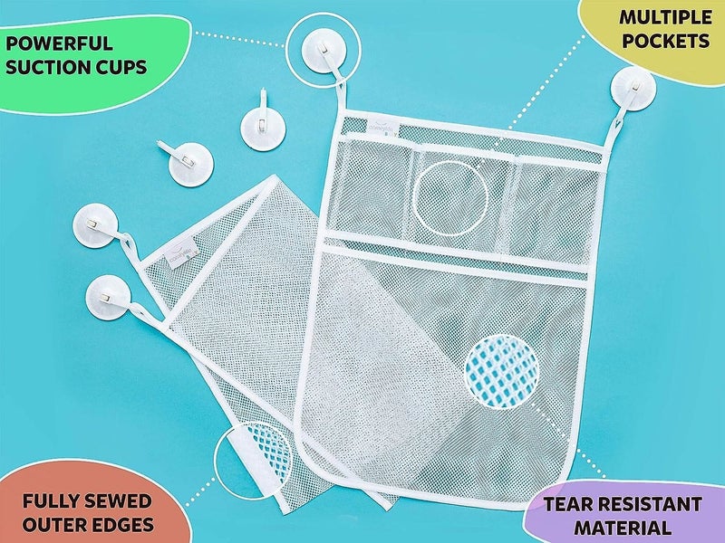 2 Mesh Bath Toy Organizers + 6 Sturdy Hooks Shower Toy Holder These Versatile Carousel 3