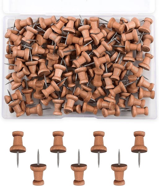100 Pieces Wood Push Pins Map Tacks Marking Pins Map Push Pins With Steel Tip Carousel 1