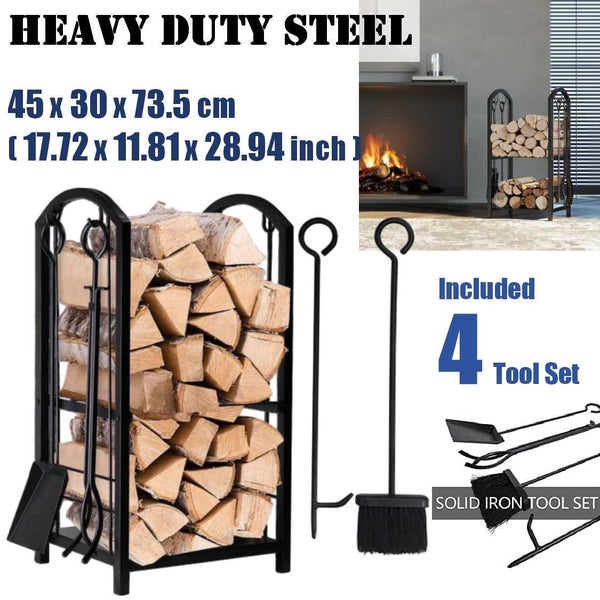Steel 2-Tier Firewood Rack Fireplace Shovel Tools Set *Local STOCK NOW* Carousel 1