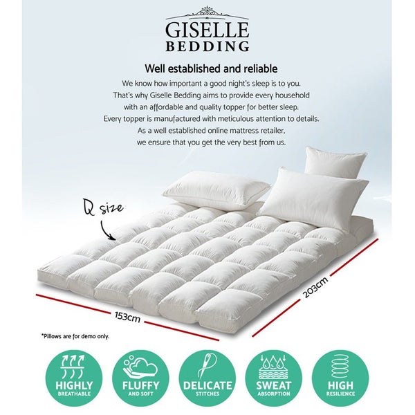 Giselle Queen Mattress Topper Pillowtop 1000GSM Microfibre Filling Protector Carousel 2