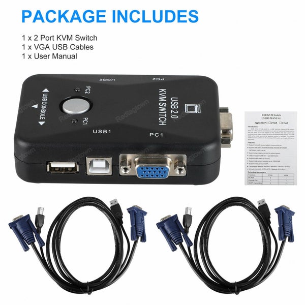 USB KVM VGA Switch w/VGA USB Cable For Mouse Keyboard Monitor PC Carousel 8
