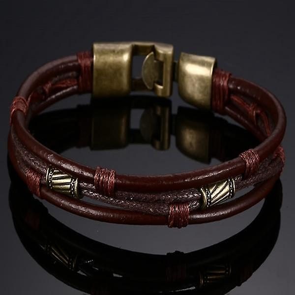 Vintage Multilayer Bracelets Antique Copper Mental Waves Leather Bracelet Carousel 5