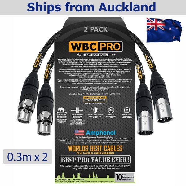 2 x 0.3 Meter - WBC-PRO-QUAD Cable Amphenol Silver XLR Plugs/ Black Tweed Jacket Carousel 1