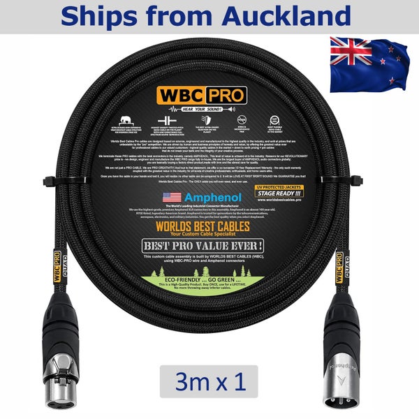1 x 3 Meter - WBC-PRO-QUAD Cable- Amphenol Silver XLR Plugs & Black Tweed Jacket Carousel 1
