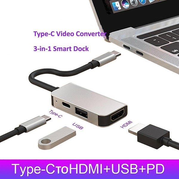 USB Type C 3.1 to HDMI 2 USB 3.0 Dock Hub 3 In 1 USBC HDMI Adapter 4K Video PD Carousel 2