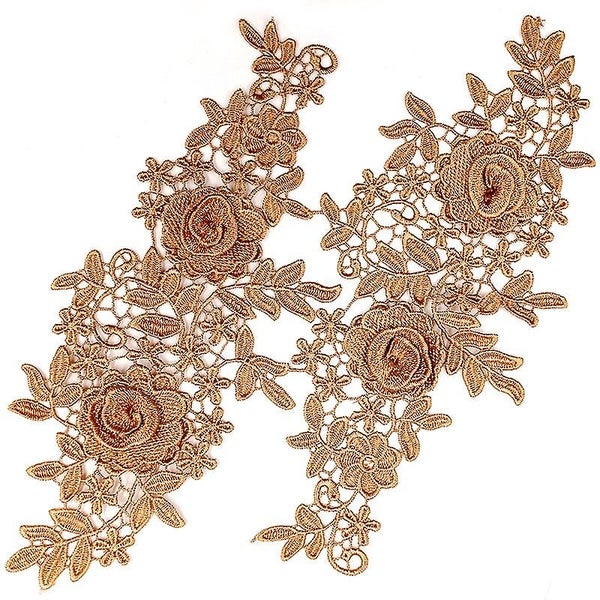 2 Pcs Embroidery Lace Flower Patches Sew-on Iron-on Patches Golden Floral Lac Carousel 1