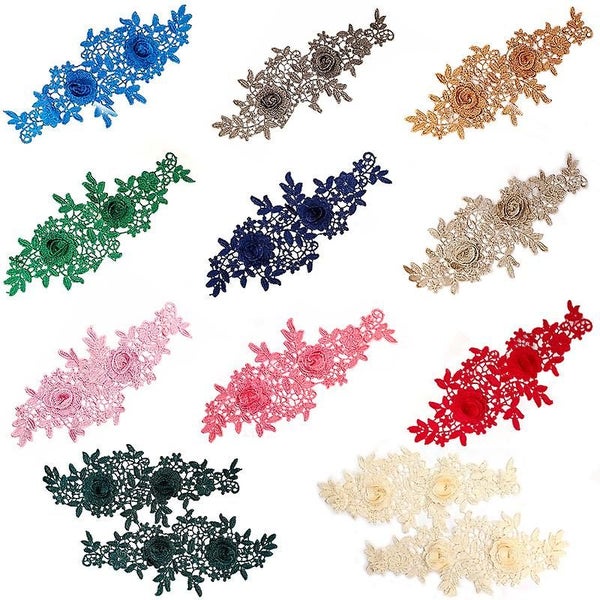 2 Pcs Embroidery Lace Flower Patches Sew-on Iron-on Patches Golden Floral Lac Carousel 5