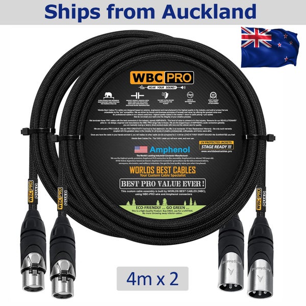2 x 4 Meter - WBC-PRO-QUAD- Cable Amphenol Silver XLR Plugs & Black Tweed Jacket Carousel 1