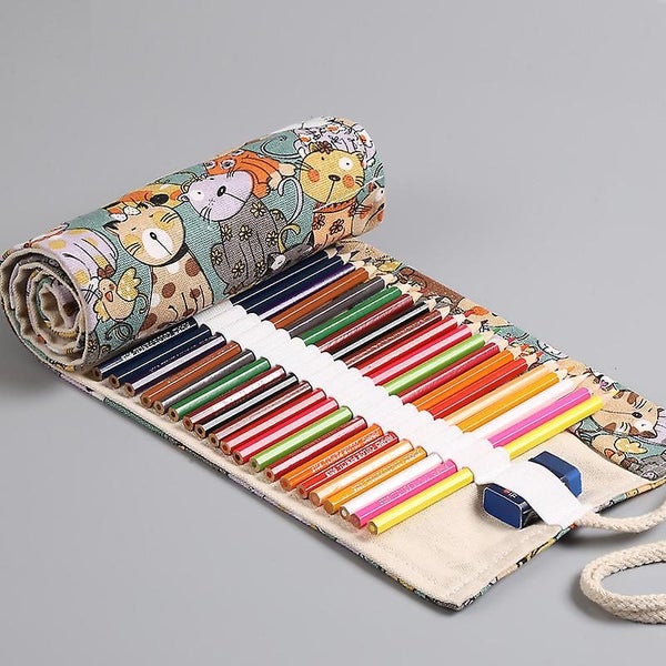 2pcs 24 Holes Canvas Roll Up Pencil Case Pencil Bag Rolls Pencil Pouch Pen Pou Carousel 1