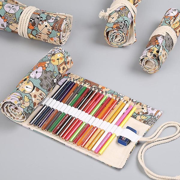 2pcs 24 Holes Canvas Roll Up Pencil Case Pencil Bag Rolls Pencil Pouch Pen Pou Carousel 2