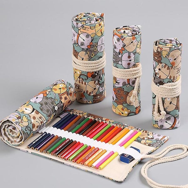 2pcs 24 Holes Canvas Roll Up Pencil Case Pencil Bag Rolls Pencil Pouch Pen Pou Carousel 4