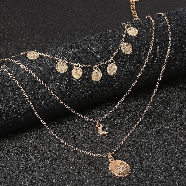 2pc Gold Glitter Sun And Moon Pendant Choker Necklace With Crystal For Women A Carousel 2