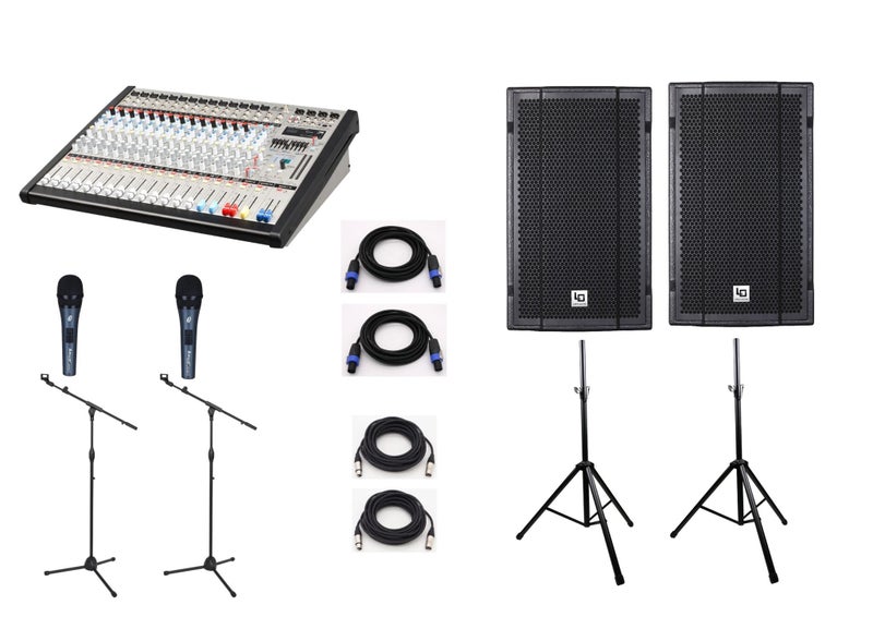PB-16 Powered mixer w DX-15A Speaker 1400w RMS PA System Package (A4) Carousel 1