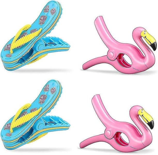 4 Beach Towel Clips flamingo + Slippers Beach Towel Clip Towel Rack Beach To Carousel 1