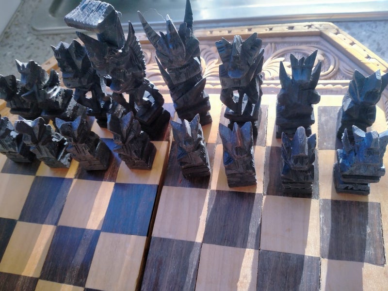 Ornate Wooden Chess and Backgammon Set Carousel 2