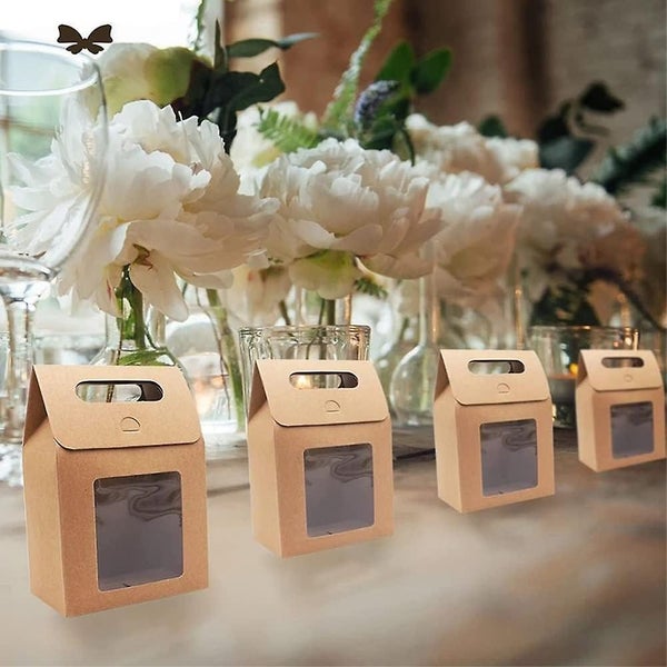 25 Pieces Kraft Paper Gift Box Gift Bag With Window Paper Bags With Handles Carousel 5