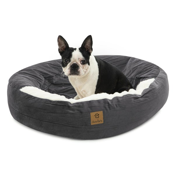 Charlie's Snookie Hooded Corduroy Calming Dog Bed Charcoal Small Carousel 1