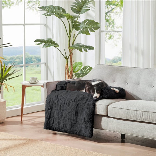 Charlie's Shaggy Faux Fur Sofa Protector Calming Dog Bed Charcoal Large Carousel 10