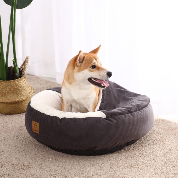 Charlie's Snookie Hooded Corduroy Calming Dog Bed Charcoal Small Carousel 16