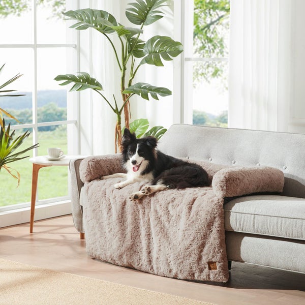 Charlie's VIP Lush Faux Fur Bolster Sofa Protector Calming Dog Bed Natural Large Carousel 1