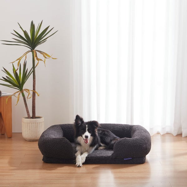 Charlie's Boucle Orthopedic Memory Foam Sofa Dog Bed Bolster Charcoal Medium Carousel 1