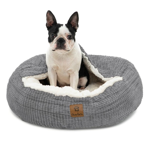 Charlie's Snookie Hooded Dog Bed Grey - Large Carousel 1