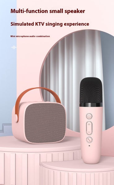 Wireless Bluetooth Karaoke Speaker with Microphone for Home Party KTV - Pink Carousel 2