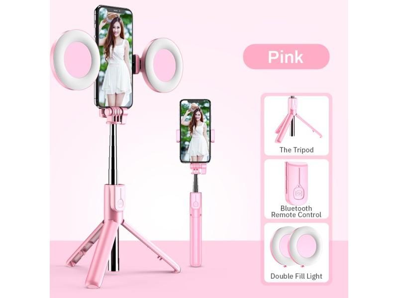 Wireless Bluetooth-compatible Selfie Stick With Led Ring Light Foldable Tripod Carousel 1