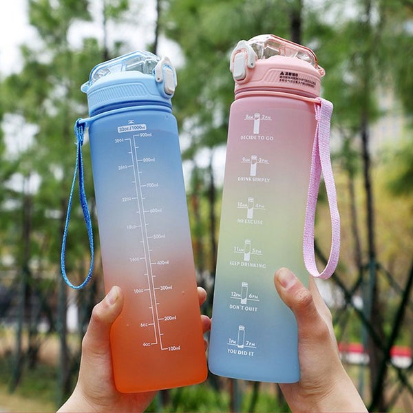 Motivational Water Bottle 32oz with Time Marker, Leakproof Sports Bottle-Purple Carousel 7