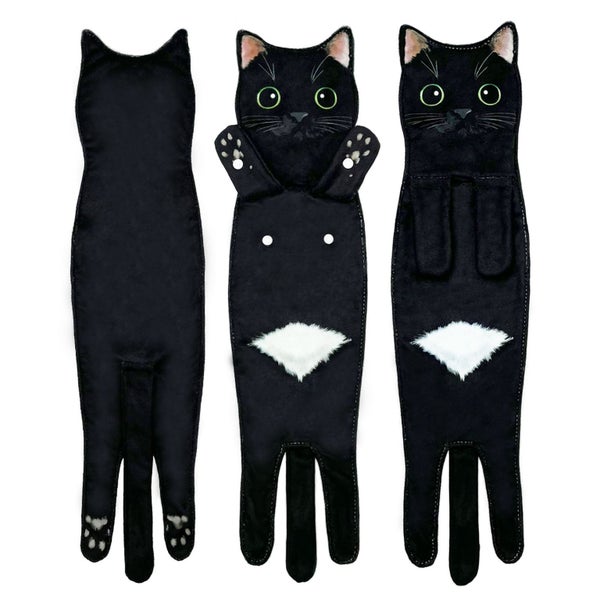 Funny Cat Hanging Hand Towels for Bathroom & Kitchen - Black Carousel 1