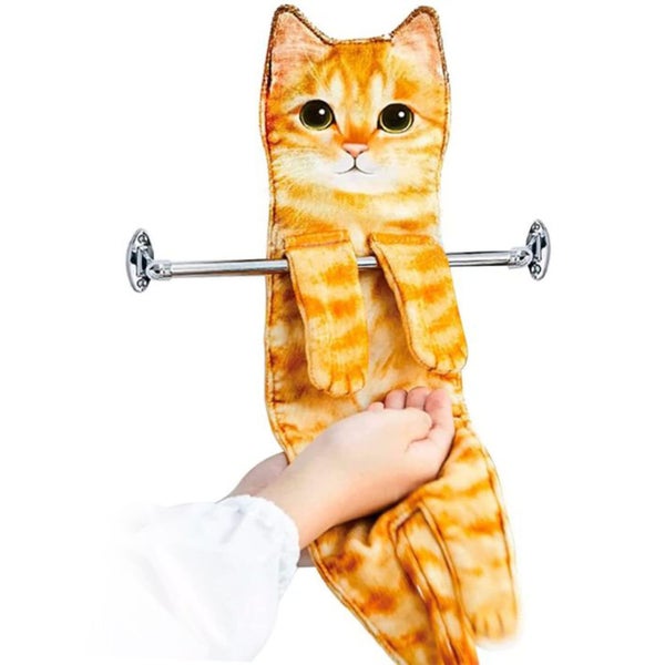 Funny Cat Hanging Hand Towels for Bathroom & Kitchen - Orange Carousel 2