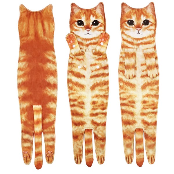 Funny Cat Hanging Hand Towels for Bathroom & Kitchen - Orange Carousel 1