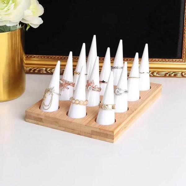 10 Pack Solid White Acrylic Cone Finger Ring Jewellery Display Stand Holder B... Carousel 2
