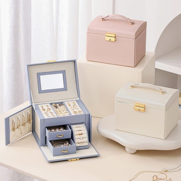 Veile Studios Elosung Light Blue Luxury Pu Leather Jewelry Storage Box 3 Tier Or Carousel 2