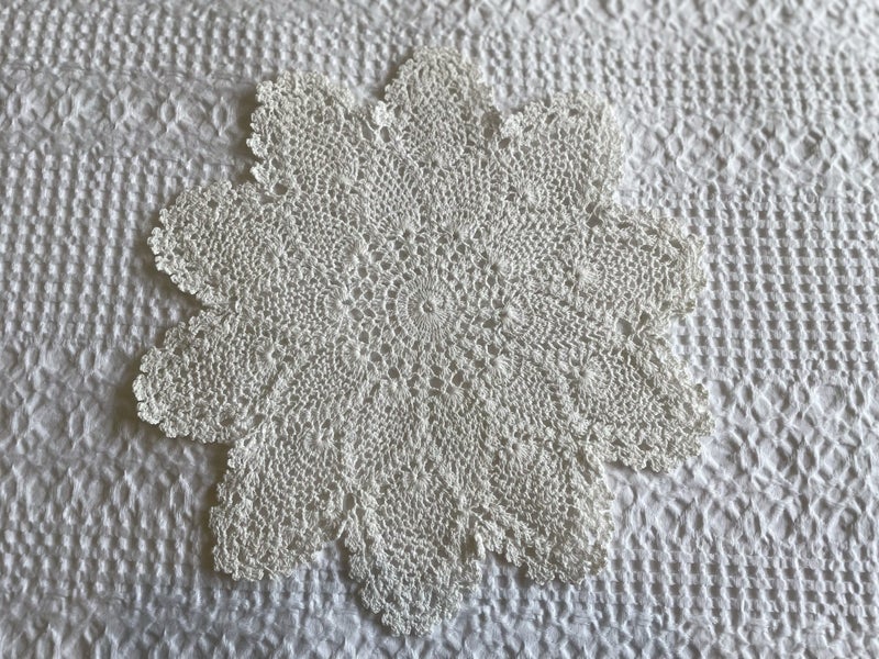 A lovely white vintage hand crocheted pineapple pattern Doily Carousel 1