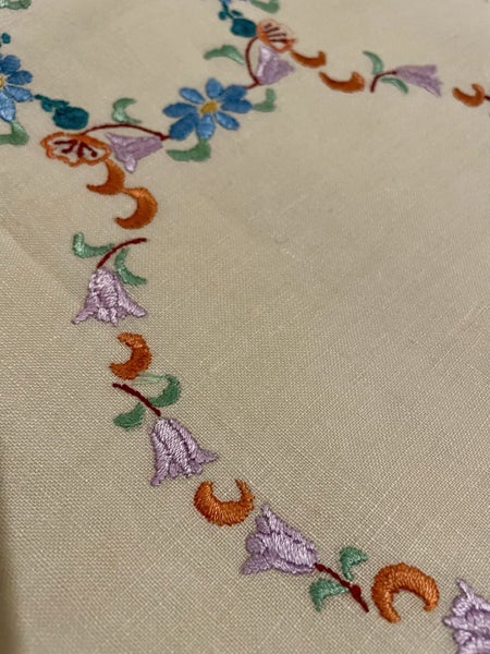 A set of 3 fabulous vintage hand embroidered Linen dresser cloths Carousel 4