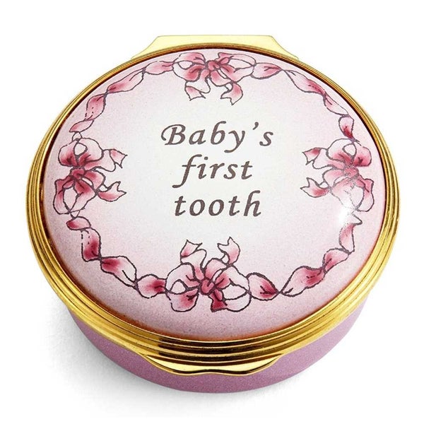 Halcyon Days Baby's First Tooth Enamel Box Pink Carousel 1