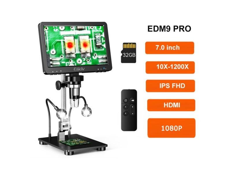Elikliv EDM9 7 Inch 1080P LCD Digital Microscope 50X-1200X Soldering Carousel 1