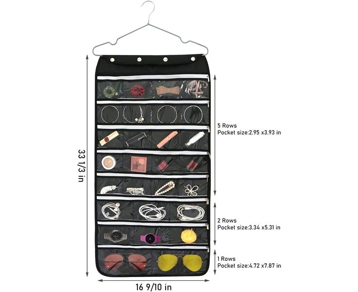 Hanging Jewelry Organizer with 56 Zipper Pockets Double Sided Hanging Jewel Carousel 2
