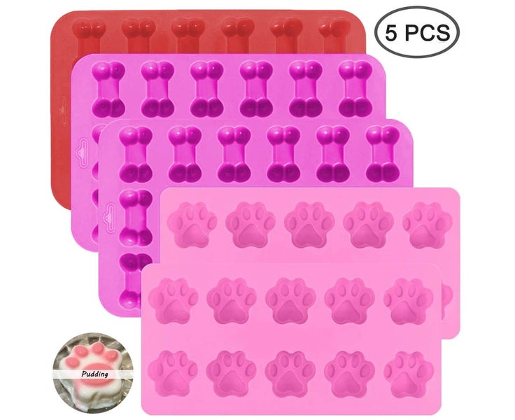 5 Pcs Silicone Chocolate Candy Molds, Puppy Paw & Bone Non-Stick Baking Mol Carousel 1