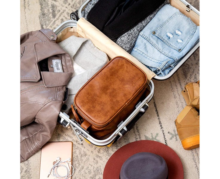 Toiletry bag PU leather for travel men, large waterproof wash bag men, with Carousel 7