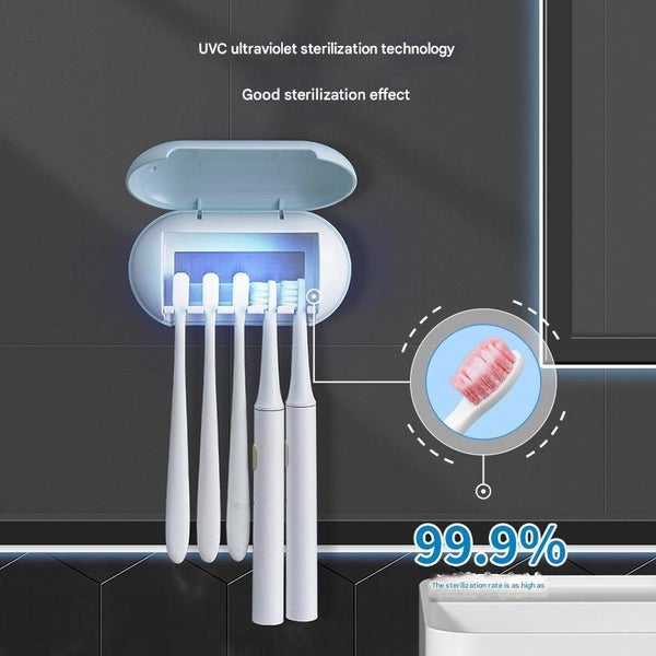 Elosung Cyan Wall Mounted Toothbrush Sterilizer With Uv Disinfection And Drying Carousel 5
