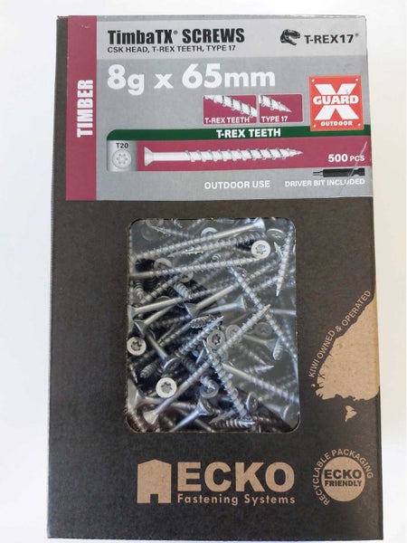 Timber Screws 8G x 65mmm Galvanised T17 C/Sunk Ecko TimbaTx 500 pack Carousel 1