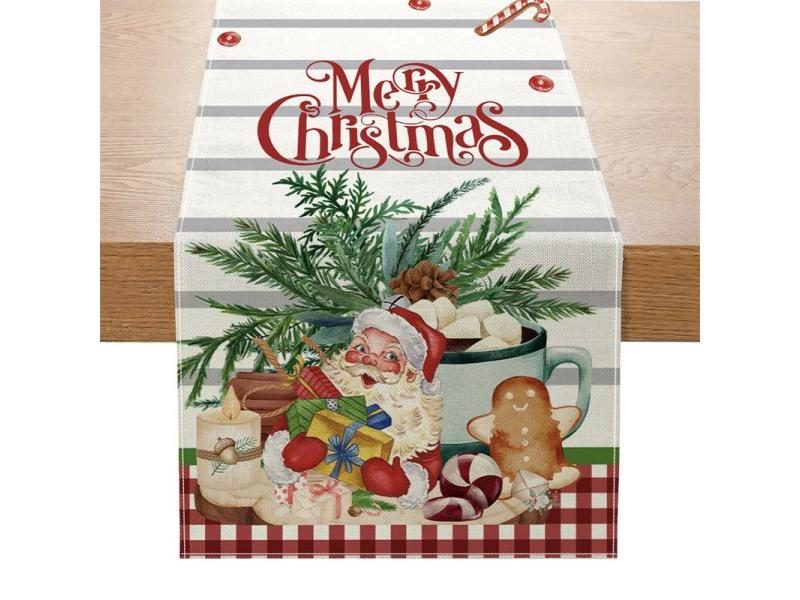 Christmas Table Runner Creative Print Linen Mat Home Xmas Decor Carousel 1
